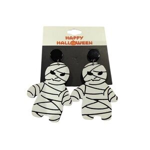 Spooky Mummy Halloween Earrings - Black and White